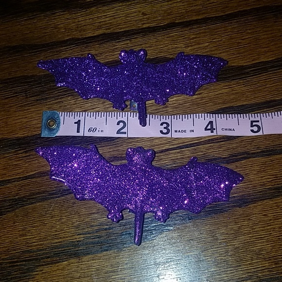 4" Purple Glitter Bat Hair Clips Gothic Halloween - Picture 6 of 8